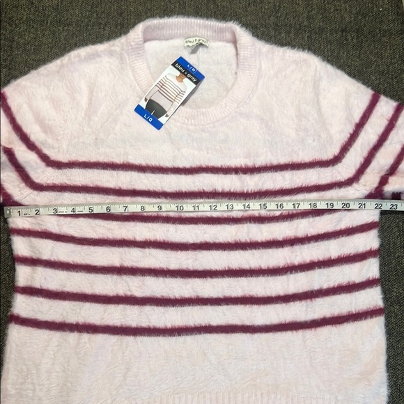 NWT Bleu Gray Soft Fuzzy Pink Striped Sweater sz L - Picture 6 of 9